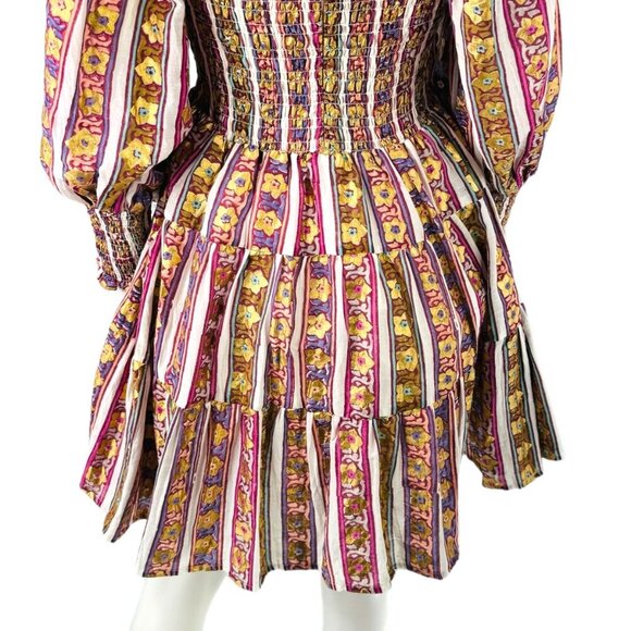 Oliphant NEW Petal Smocked Flirty 3/4 Sleeve Smocked Floral Mini Dress Size S - Picture 5 of 9